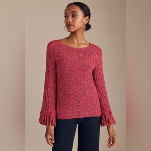NIC+ZOE crochet knit Sweater with fringe bell sleeve XL